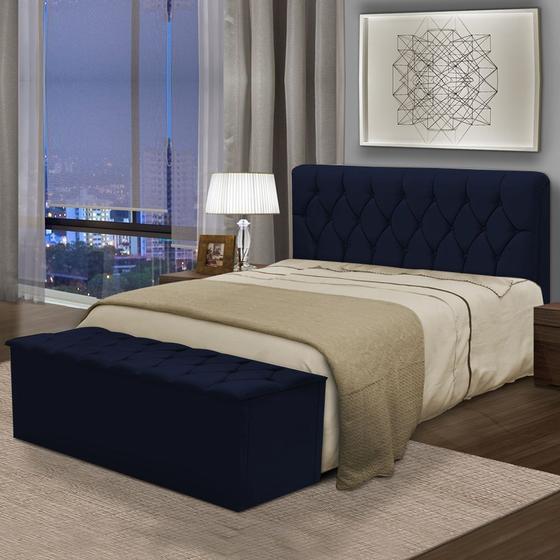 Imagem de Kit Cabeceira Bolivia+ Calçadeira Itália Solteiro 90 CM Suede Azul Marinho - D A Decor