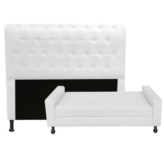 Imagem de Kit Cabeceira Brenda com Recamier Felix 1,00 cm Solteiro Baú Quarto Sala Suede Branco - Damaffe Móveis