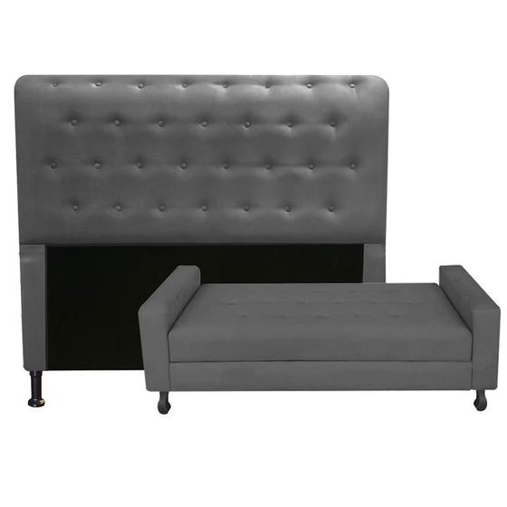 Imagem de Kit Cabeceira Brenda com Recamier Felix 1,00 cm Solteiro Baú Quarto Sala Suede Cinza - Damaffe Móveis