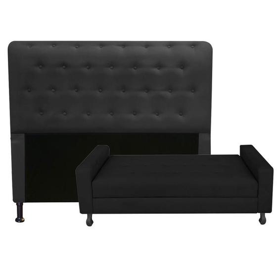 Imagem de Kit Cabeceira Brenda com Recamier Felix 1,00 cm Solteiro Baú Quarto Sala Suede Preto - Damaffe Móveis