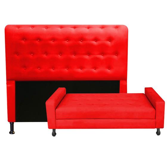 Imagem de Kit Cabeceira Brenda com Recamier Felix 1,95 cm King Size Baú Quarto Sala material sintético Vermelho - Damaffe Móveis