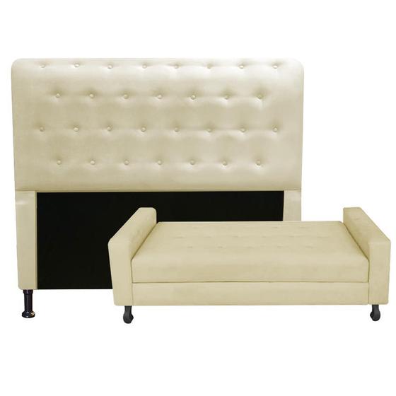 Imagem de Kit Cabeceira Brenda com Recamier Felix 1,95 cm King Size Baú Quarto Sala Suede Bege - Damaffe Móveis