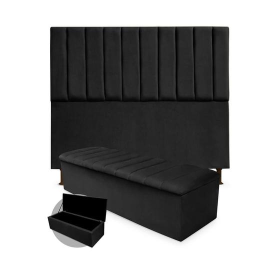 Kit Cabeceira + Calçadeira Baú Cancun Casal 140cm Suede - Renascer Decor Menor preço em Kit Cabeceira + Calçadeira Baú Cancun Casal 140cm Suede - Renascer Decor