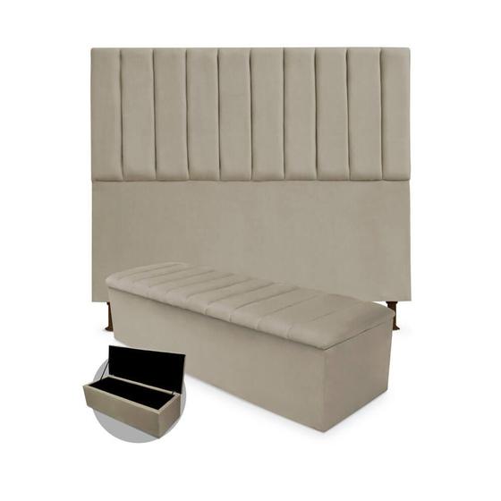 Kit Cabeceira + Calçadeira Baú Cancun King Size 195cm Suede - Renascer Decor Menor preço em Kit Cabeceira + Calçadeira Baú Cancun King Size 195cm Suede - Renascer Decor