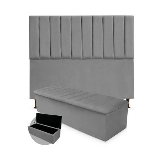Kit Cabeceira + Calçadeira Baú Cancun Solteiro 120cm Suede - Renascer Decor Menor preço em Kit Cabeceira + Calçadeira Baú Cancun Solteiro 120cm Suede - Renascer Decor