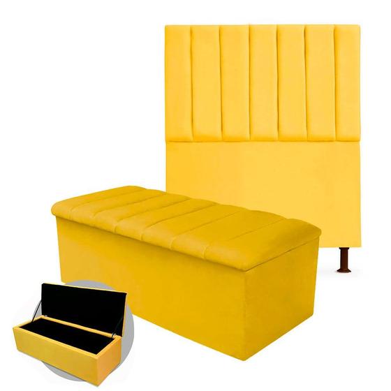 Imagem de Kit Cabeceira + Calçadeira Baú Cancun Solteiro 90cm Suede - Ecotec Decor