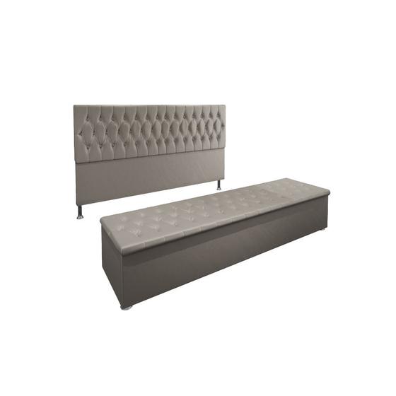 Imagem de Kit Cabeceira Calçadeira Baú King 1,95 cm Madrid Suede Bege