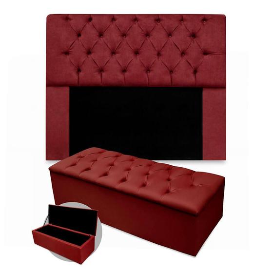 Imagem de Kit Cabeceira + Calçadeira Baú Mirage King Size 195cm Suede - Ecotec Decor