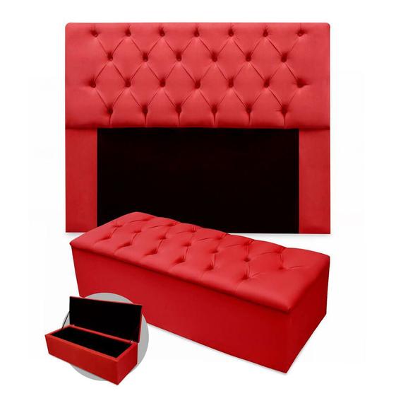 Imagem de Kit Cabeceira + Calçadeira Baú Mirage King Size 195cm Suede - Renascer Decor