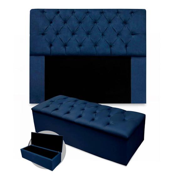 Imagem de Kit Cabeceira + Calçadeira Baú Mirage King Size 195cm Suede - Renascer Decor