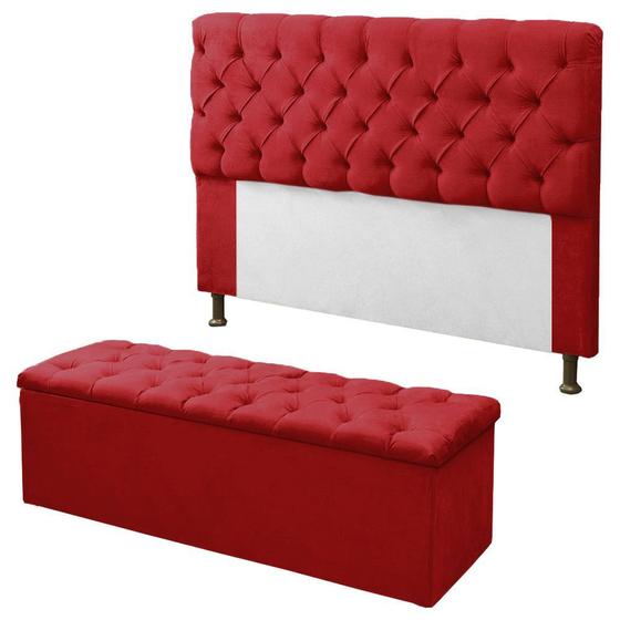 Imagem de Kit Cabeceira + Calçadeira Baú Mirage Queen 160cm Vermelho - DL Decor