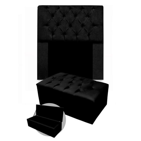 Imagem de Kit Cabeceira + Calçadeira Baú Mirage Solteiro 100cm Suede - Ecotec Decor
