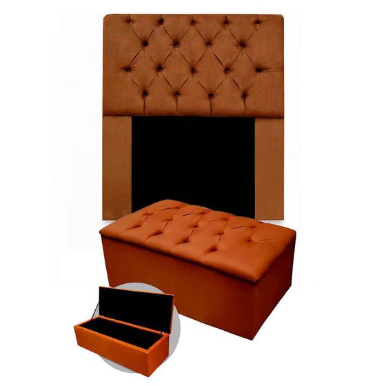 Imagem de Kit Cabeceira + Calçadeira Baú Mirage Solteiro 90cm Suede - Renascer Decor