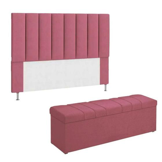 Imagem de Kit Cabeceira + Calçadeira Cama Casal 140 Cm Carla Veludo Capuccino - Kimi Design