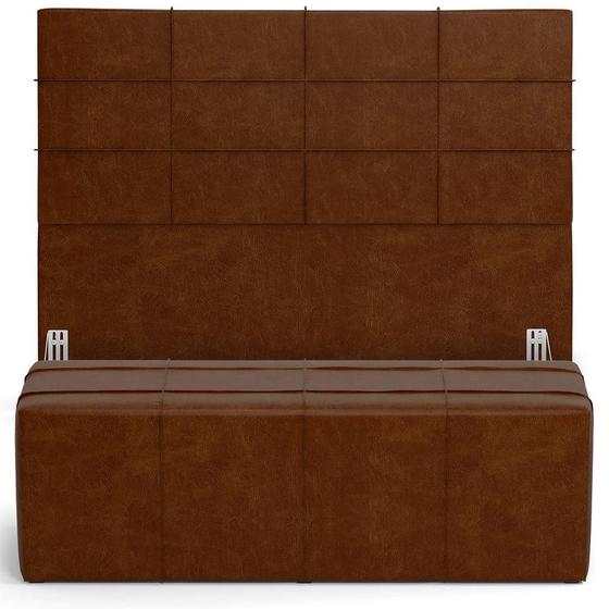 Imagem de Kit Cabeceira Cama Box Casal 140cm com Calçadeira Roma W01 material sintético Marrom - Lyam