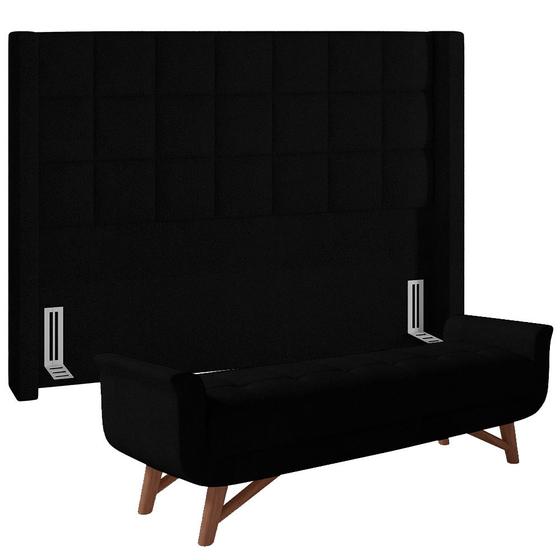 Imagem de Kit Cabeceira Cama Box Paris 140 cm com Puff Recamier Itália P05 Bouclê Preto - Lyam Decor