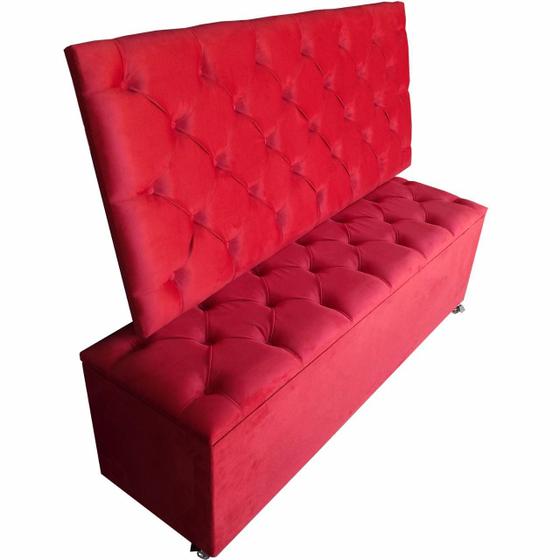 Kit Cabeceira Capitonê e Recamier Casal Suede Vermelho Menor preço em Kit Cabeceira Capitonê e Recamier Casal Suede Vermelho