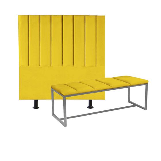 Imagem de Kit Cabeceira Carla e Recamier Industrial 100cm Solteiro Box Ferro Prata material sintético Amarelo - Ahz Móveis