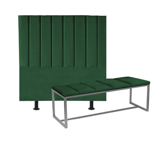 Imagem de Kit Cabeceira Carla e Recamier Industrial 100cm Solteiro Box Ferro Prata Suede Verde - Ahz Móveis