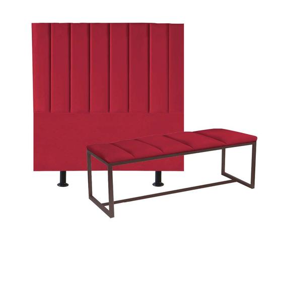 Imagem de Kit Cabeceira Carla e Recamier Industrial 160cm Queen Size Box Ferro Marrom Sintético Vermelho - Ahz Móveis