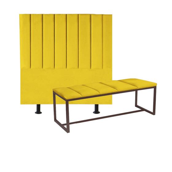 Imagem de Kit Cabeceira Carla e Recamier Industrial 90cm Solteiro Box Ferro Marrom Sintético Amarelo - Ahz Móveis