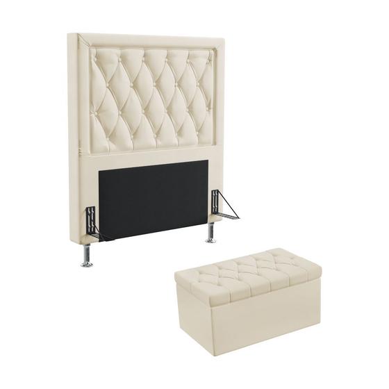 Imagem de Kit Cabeceira Centaurus 90 e Calçadeira Sagitarius N-030 Veludo Bege Aradecor