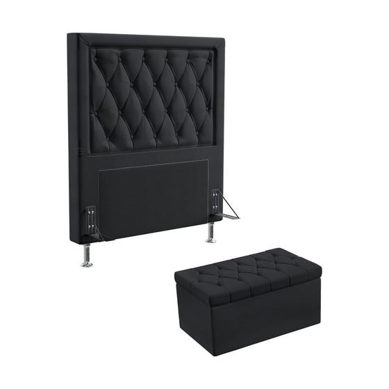 Imagem de Kit Cabeceira Centaurus 90 Solteiro Decorativa e Calçadeira Sagitarius N-022 Veludo Chumbo Aradecor