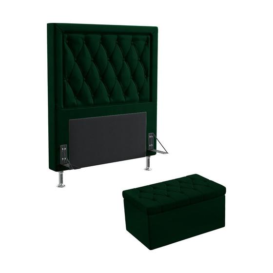 Imagem de Kit Cabeceira Centaurus 90 Solteiro e Calçadeira Sagitarius N-026 Veludo Verde Aradecor