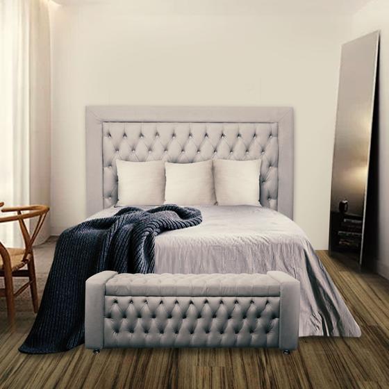 Imagem de KIT Cabeceira COM Calçadeira Com baú elegance Casal 140 cm Para Cama Suede cinza Biselos-Decor