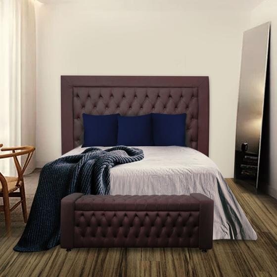 Imagem de KIT Cabeceira COM Calçadeira Com baú elegance Casal 140 cm Para Cama Suede marrom Biselos-Decor