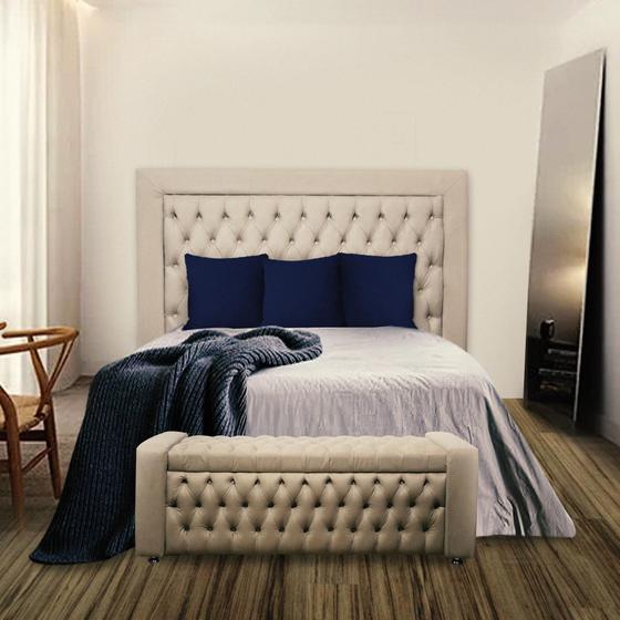 Imagem de KIT Cabeceira COM Calçadeira Com baú elegance Casal 1,95 cm Para Cama Suede bege Biselos-Decor