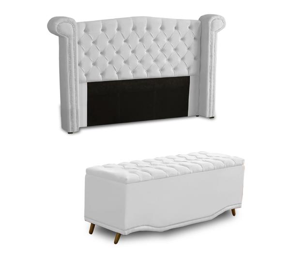 Imagem de KIT + Cabeceira Com Recamier Baú Dunas Princesa em captonê 1,60 Casal Cama Box Branco material sintético Dalaqua-Decor