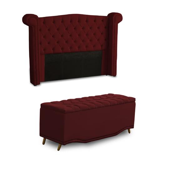 Imagem de KIT + Cabeceira Com Recamier Baú Dunas Princesa em captonê 1,60 Casal Cama Box Marsala Veludo Dalaqua-Decor