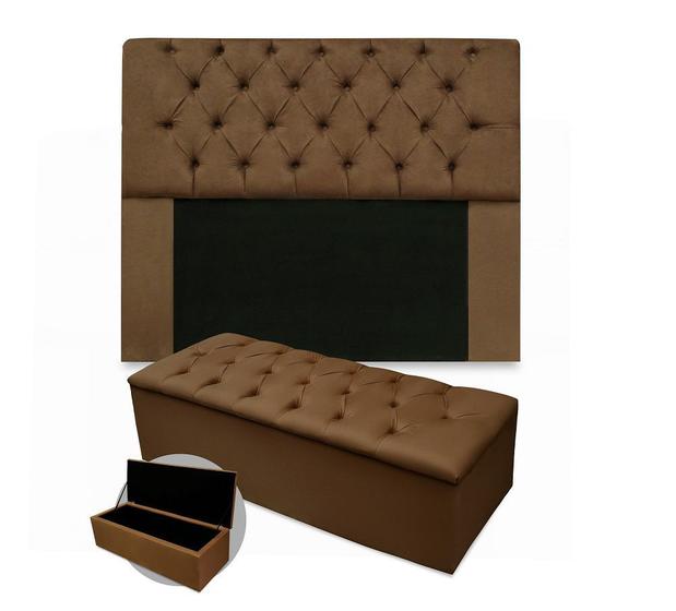 Imagem de Kit cabeceira cristal king  mais calçadeira 195cm suede marrom