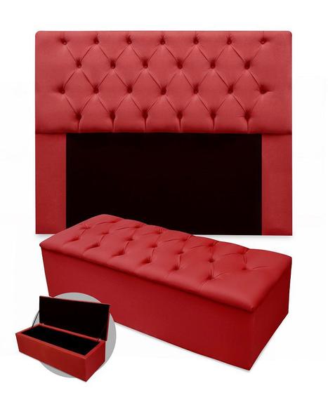 Imagem de Kit cabeceira cristal queen mais calçadeira 160cm suede vermelho