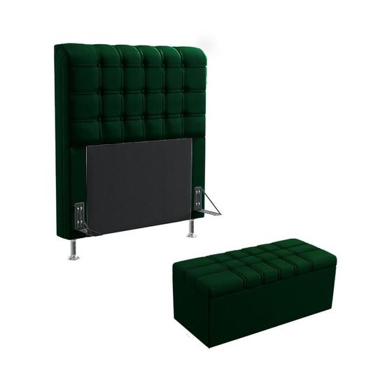 Imagem de Kit Cabeceira Dama 90 Para Cama Box de Solteiro e Calçadeira Alpha N-026 Veludo Verde Aradecor