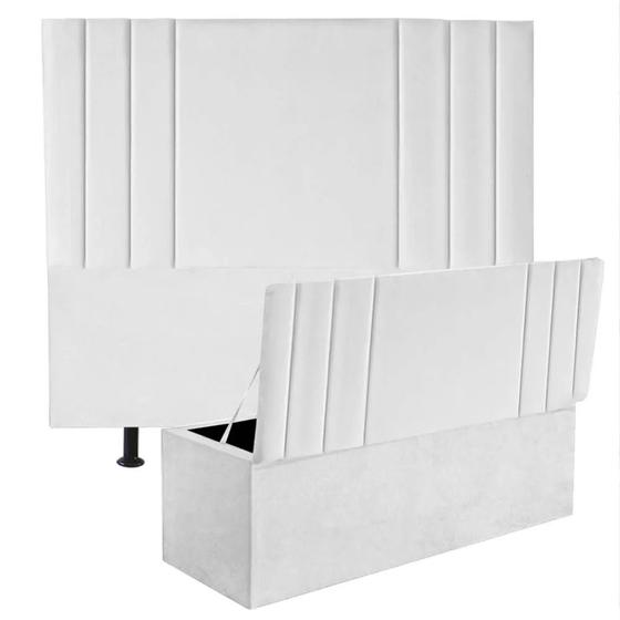 Imagem de Kit Cabeceira de Cama Box Casal Com Recamier Emi 140 CM material sintético Branco - Móveis Mafer