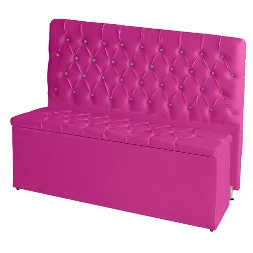 Imagem de Kit Cabeceira De Cama Box e Calçadeira Baú Paris Casal 140 cm Capitonê Suede Rosa Pink Eli Móveis