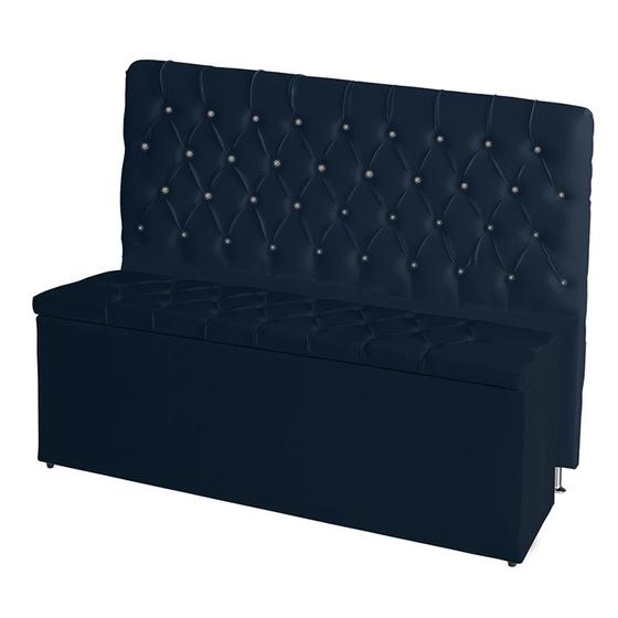 Imagem de Kit Cabeceira De Cama Box e Calçadeira Baú Paris Queen 160 cm Capitonê Suede Azul Marinho Eli Móveis