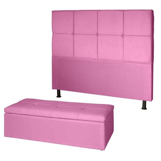 Imagem de Kit Cabeceira de Cama Box Solteiro com Recamier Carol 90 cm Suede Rose - Móveis Mafer