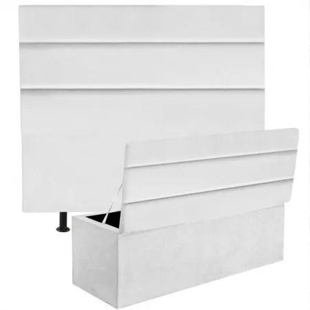 Imagem de Kit Cabeceira de Cama Box Solteiro Com Recamier Naomi 90 CM material sintético Branco - Móveis Mafer