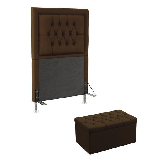 Imagem de Kit Cabeceira Decorativa Para Cama Box Antares e Calçadeira Sagitarius 90 Para Cama de Solteiro Sued Marrom Aradecor