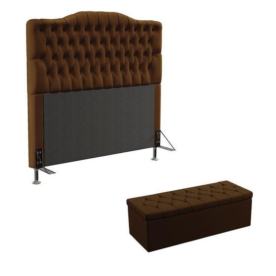 Imagem de Kit Cabeceira Decorativa Para Cama Box Pollux e Calçadeira Sagitarius 160 Para Cama Queen Sued Marrom Aradecor