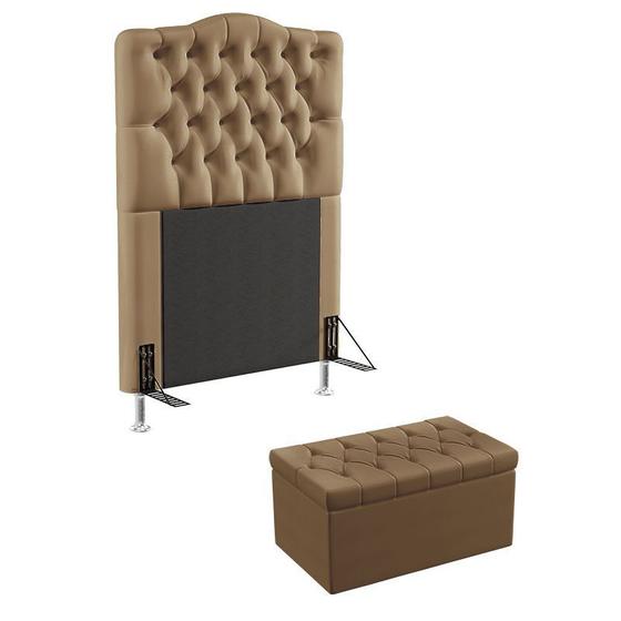 Imagem de Kit Cabeceira Decorativa Para Cama Box Pollux e Calçadeira Sagitarius 90 Para Cama de Solteiro Sued Capuccino Aradecor