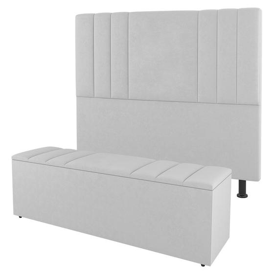 Imagem de Kit Cabeceira e Baú Cama Box Casal Grace 140cm Sintético Branco - Desk Design