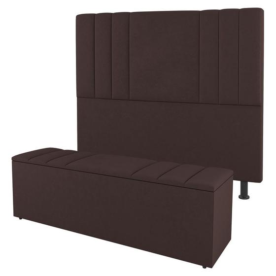 Imagem de Kit Cabeceira e Baú Cama Box Casal Grace 140cm Suede Marrom - Desk Design