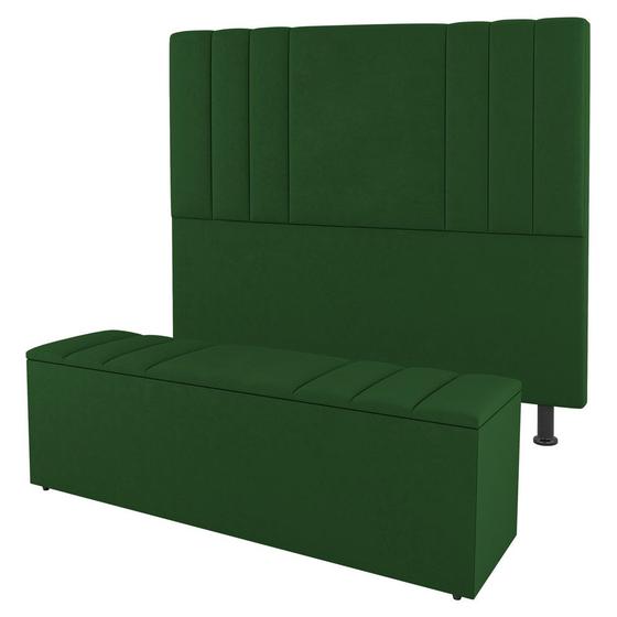 Imagem de Kit Cabeceira e Baú Cama Box Casal Grace 140cm Suede Verde - Abmaza