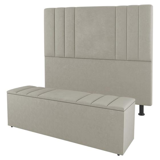 Imagem de Kit Cabeceira e Baú Cama Box King Size Grace 195cm Sintético Bege - Desk Design