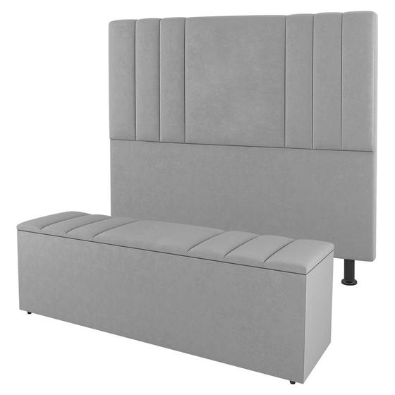 Imagem de Kit Cabeceira e Baú Cama Box King Size Grace 195cm Suede Cinza Claro - Abmaza