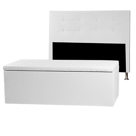 Imagem de Kit Cabeceira e Calçadeira Baú Casal 1,40m Berlim Material Sintético Branco Dal Poz Estofados